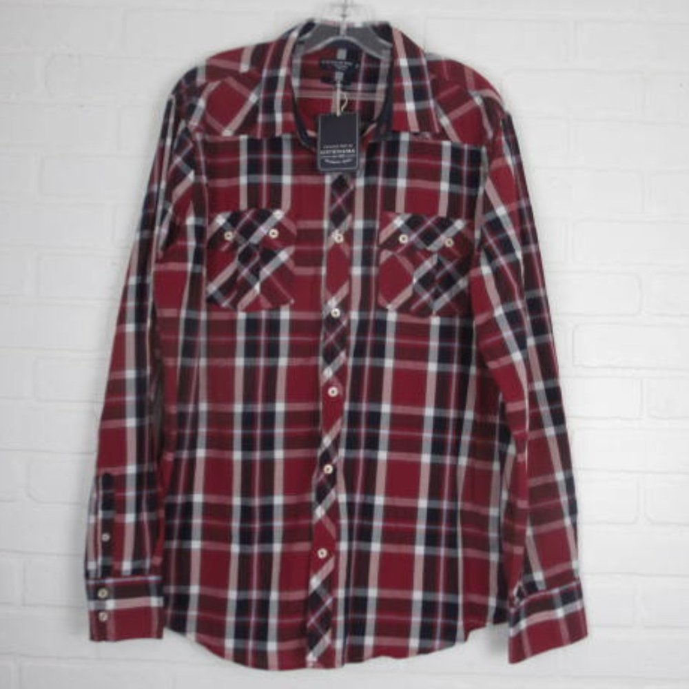 NWT Cotton & Silk Premium Label Red White Blue Plaid Cotton Shirt Size 3XL